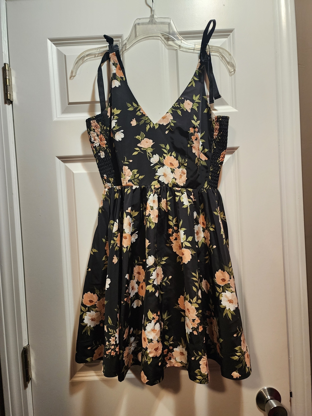 Old Navy Black Floral Tie-Shoulder Mini Dress
